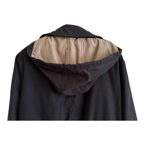 OUTBROOK, WOMENS, BLACK, HOODED COAT. DETACHABLE TAN/BLACK HOOD. SIZE 8/10 - Picture 3 of 7